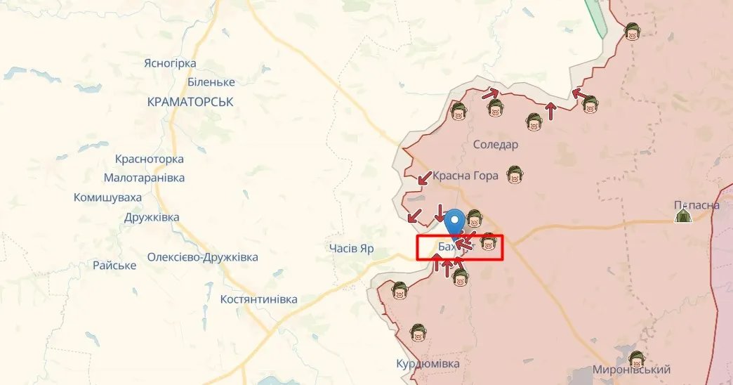 Бахмут на карті, джерело: deepstatemap