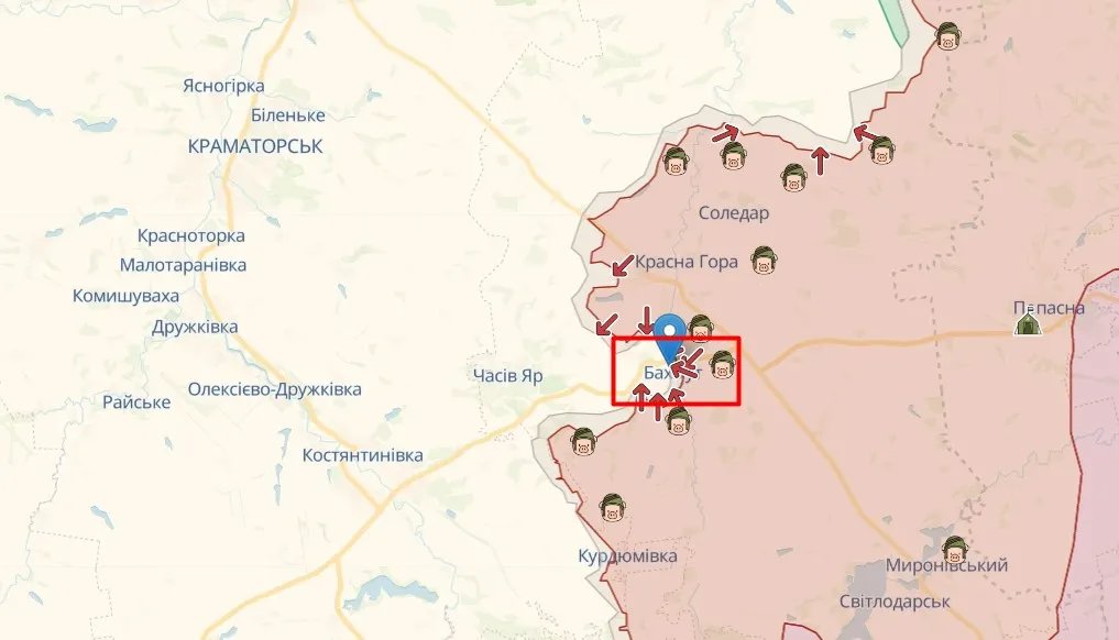 Бахмут на карті, джерело: deepstatemap