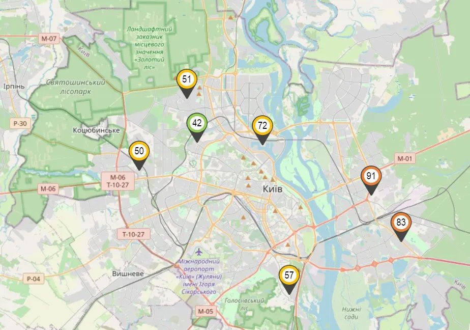 Состояние атмосферного воздуха, источник: asm.kyivcity.gov.ua