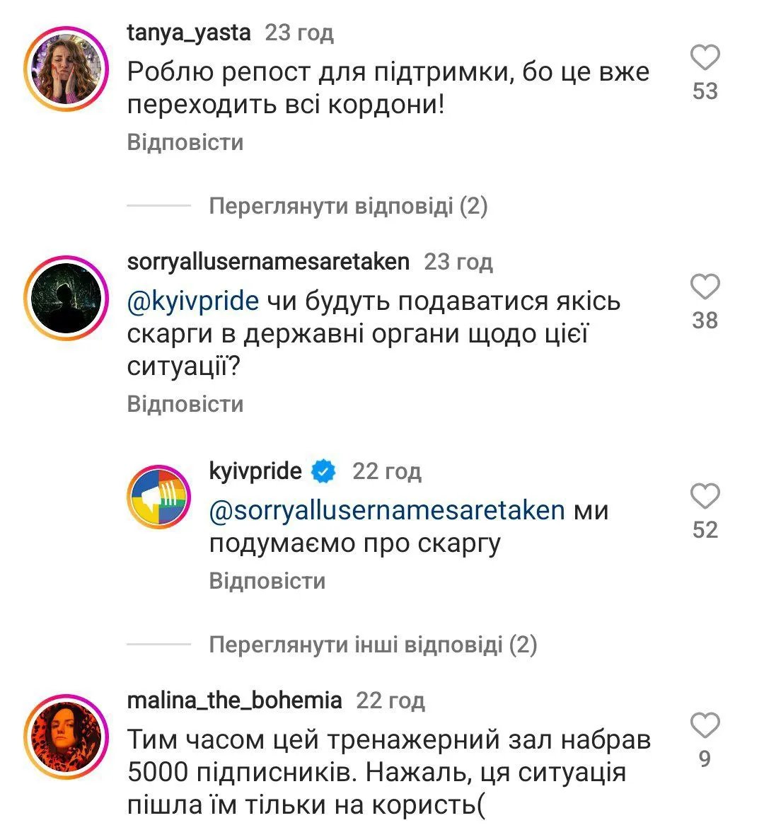 Організація думає над скаргою на спортзал. Коментарі під постом KyivPride