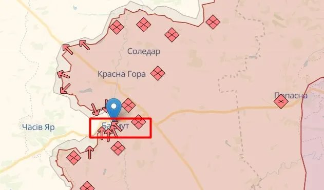 Бахмут на карте, источник: deepstatemap
