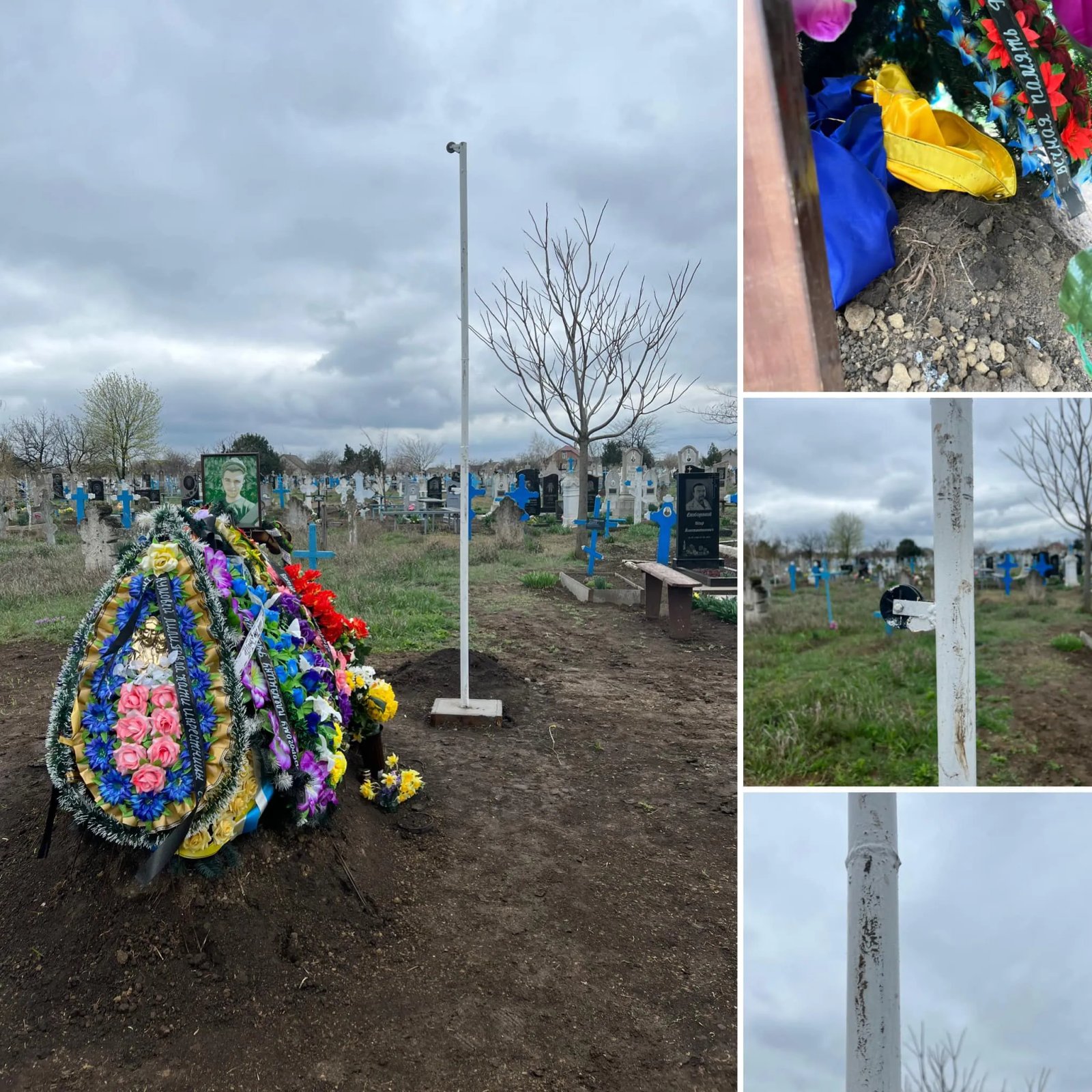 "Не любите Україну - валіть у росію". Під Одесою з могили Героя декілька разів зірвали прапор 1