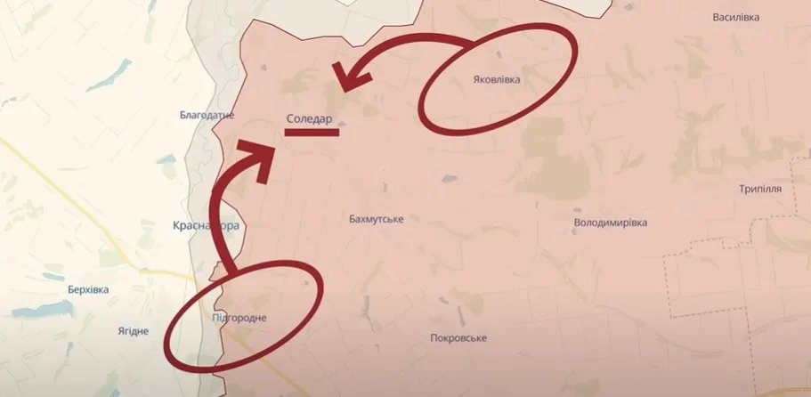 Як відбувалося захоплення Соледару, джерело: неофіційна карта фронту від аналітиків DeepState