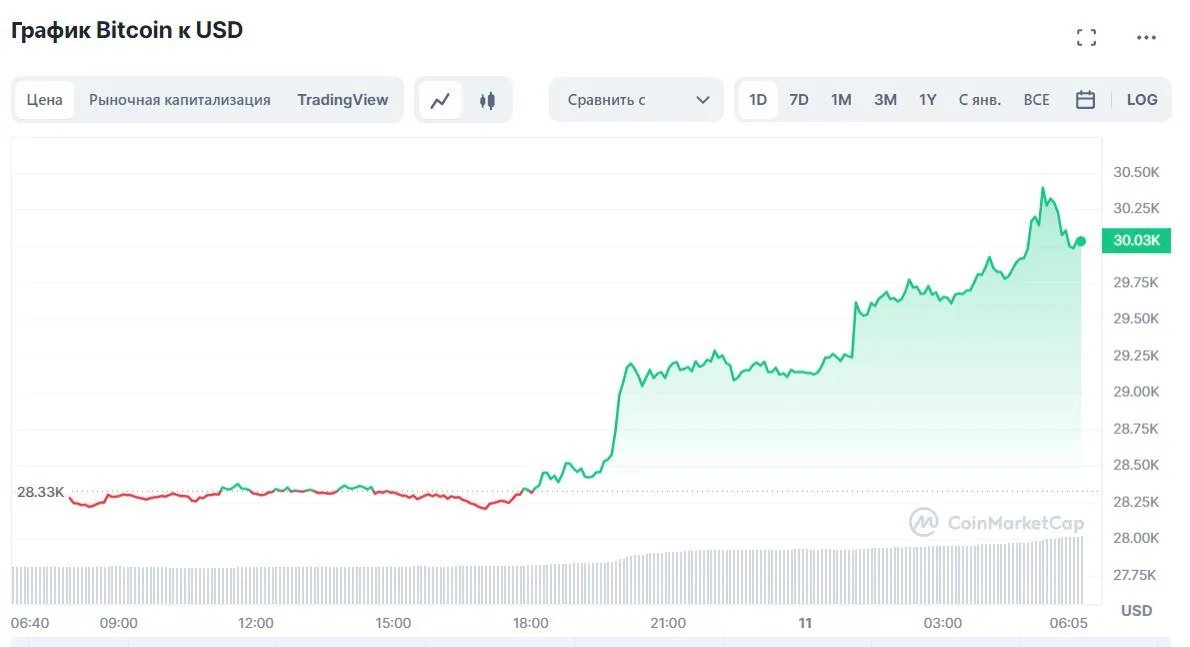 Вперше за 10 місяців: курс біткоїна перевищив $30 тисяч 1
