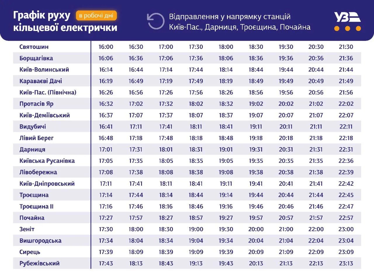 Розклад Kyiv City Express Розклад Kyiv City Express