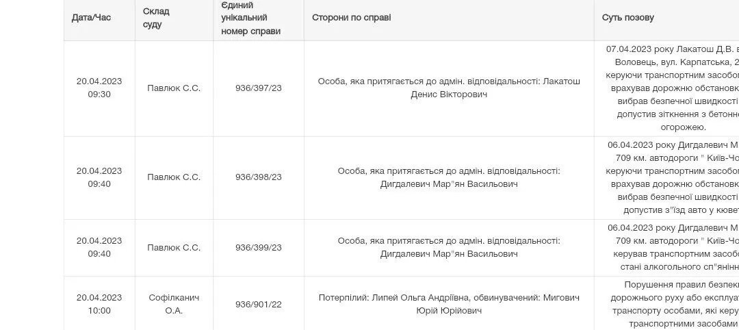 Также у Софилканич есть судебное дело на 20 апреля. Данные госпортала «Судебная власть Украины»