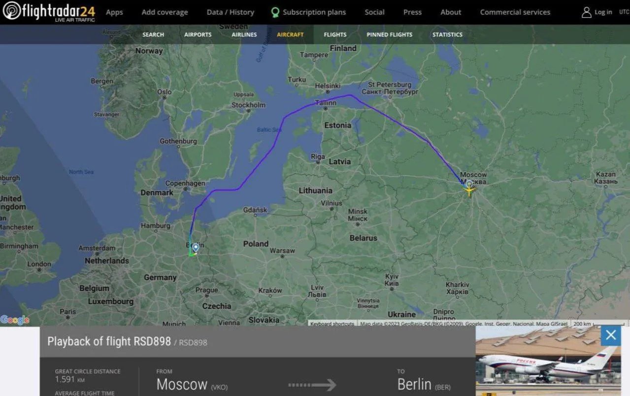 Російський спецборт забрав дипломатів та за декілька годин повернувся назад. Скріншот: Flightradar24 Російський спецборт забрав дипломатів та за декілька годин повернувся назад. Скріншот: Flightradar24