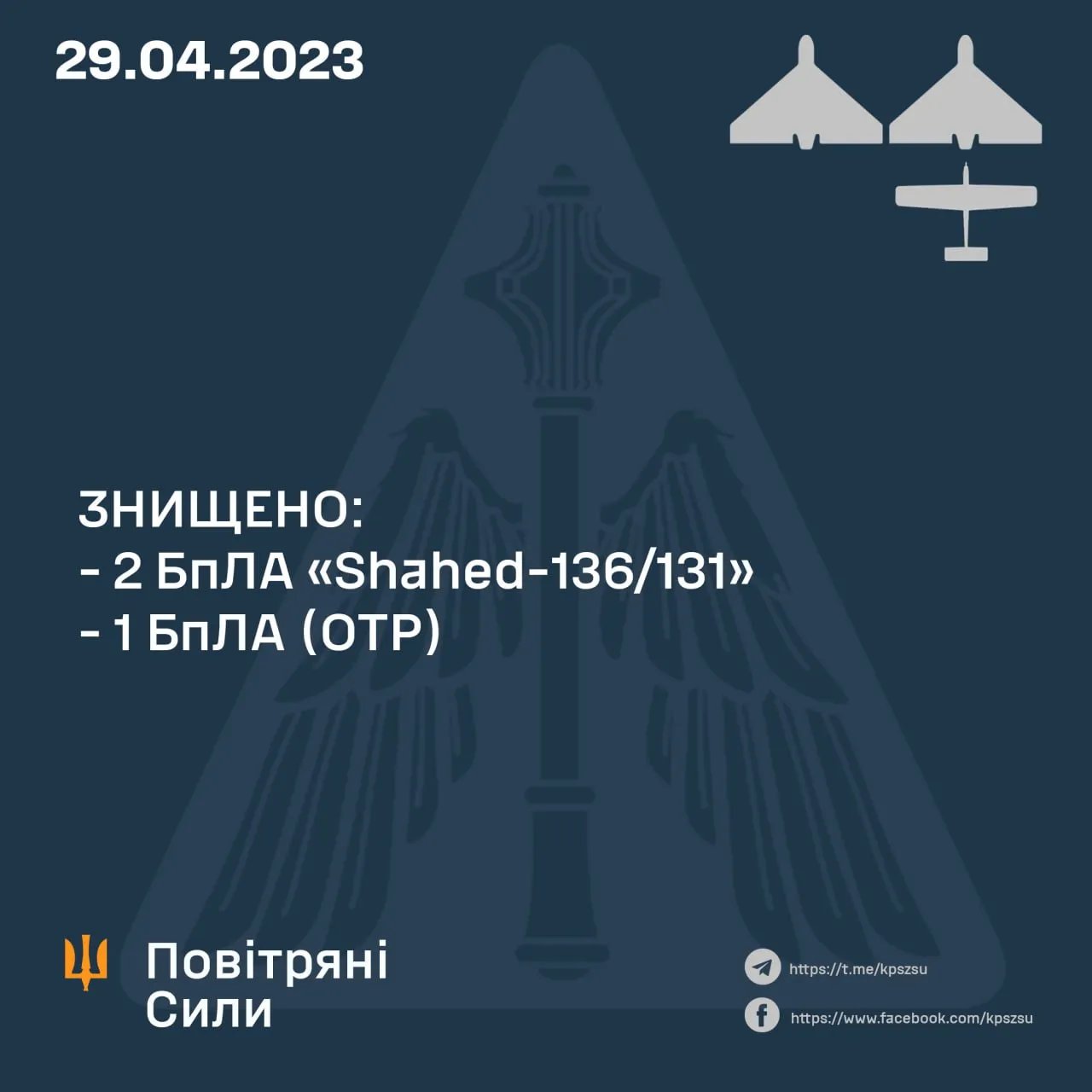 Повітряні сили "приземлили" два Shahed та безпілотник окупантів 1