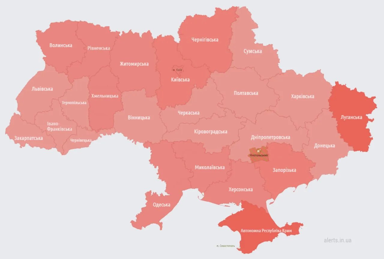 Карта повітряних тривог станом на 02:21 19 травня