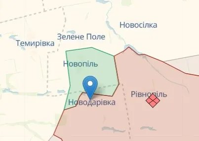 Новодарівка на неофіційній карті фронту від аналітиків DeepState