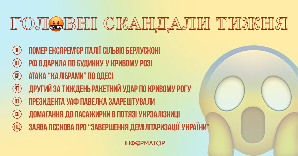 Смерть Берлусконі, арешт президента УАФ, обстріли Одеси та Кривого Рогу: головне за тиждень 1