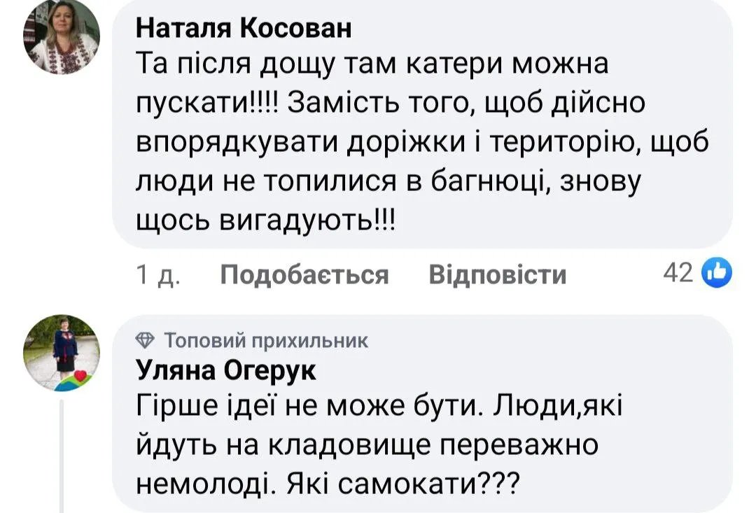 Коментарі під постом мера