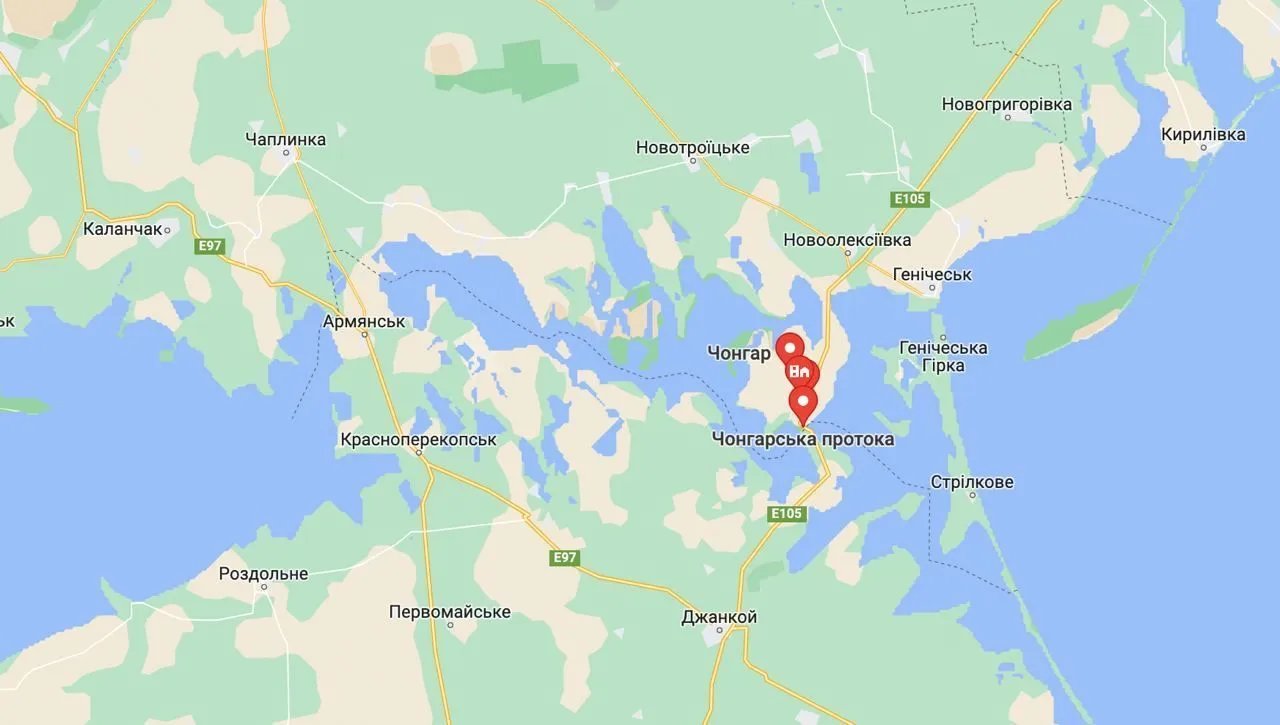 Місцезнаходження мостів, по яким здійснено обстріли