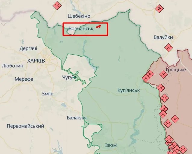 Вовчанські Хутори на неофіційній карті фронту від аналітиків DeepState