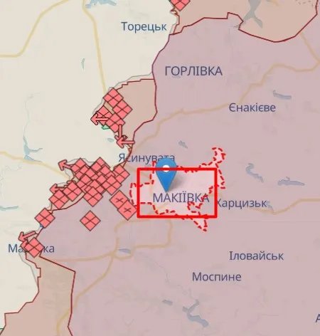 Макіївка на неофіційній карті фронту, джерело: DeepState