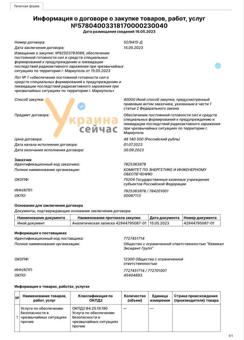 Скріншот тендеру з держзакупок Петербурга