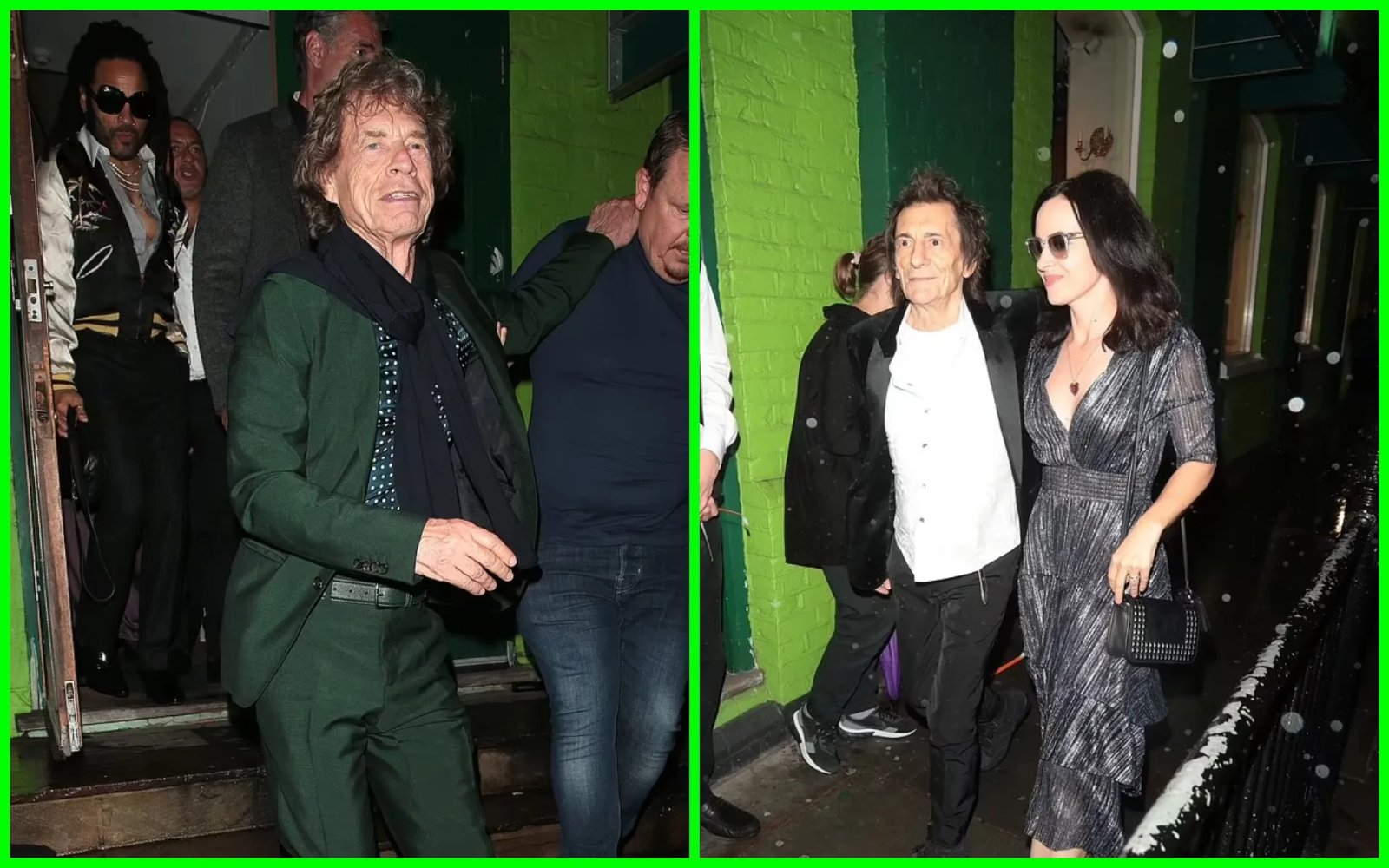 Мик Джаггер и Ронни Вуд с женой Салли