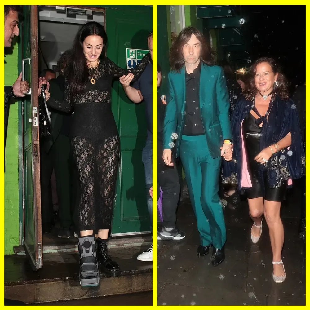 Невеста Джаггера Мелани Хэмрик в ортопедической обуви (причина травмы неизвестна) и старшая дочь Джейд с музыкантом Бобби Гиллеспи