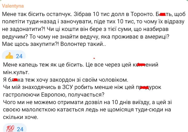 Коментарі в месенджерах про Володимира Остапчука