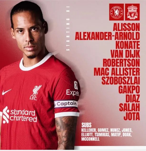 "Красные" начали игру в таком составе. Фото twitter.com/LFC