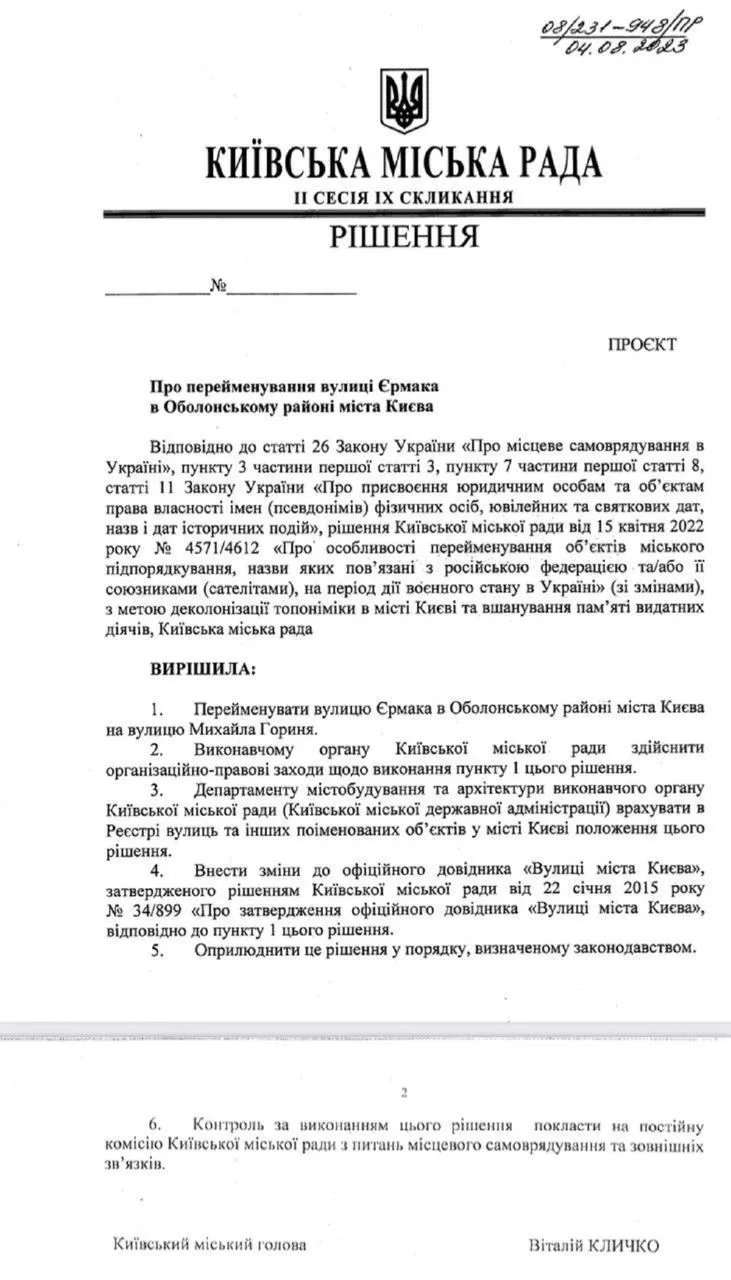 Вулиці Єрмака у Києві не буде: міськрада назве її іменем дисидента 1