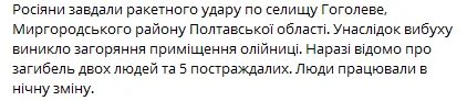 Двоє загиблих і п'ятеро постраждалих: з'явилися подробиці удару рф по Полтавщині - фото 1