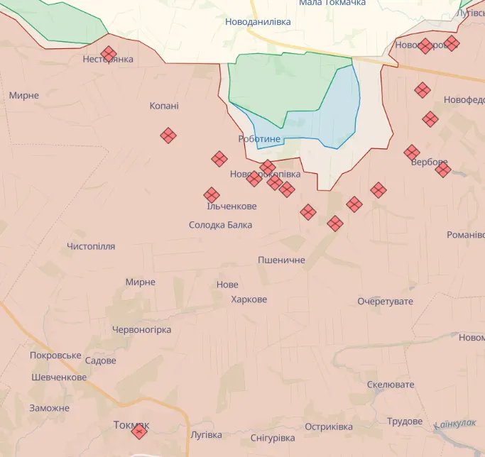 ЗСУ зменшують дистанцію до Токмака. Скріншот: deepstatemap