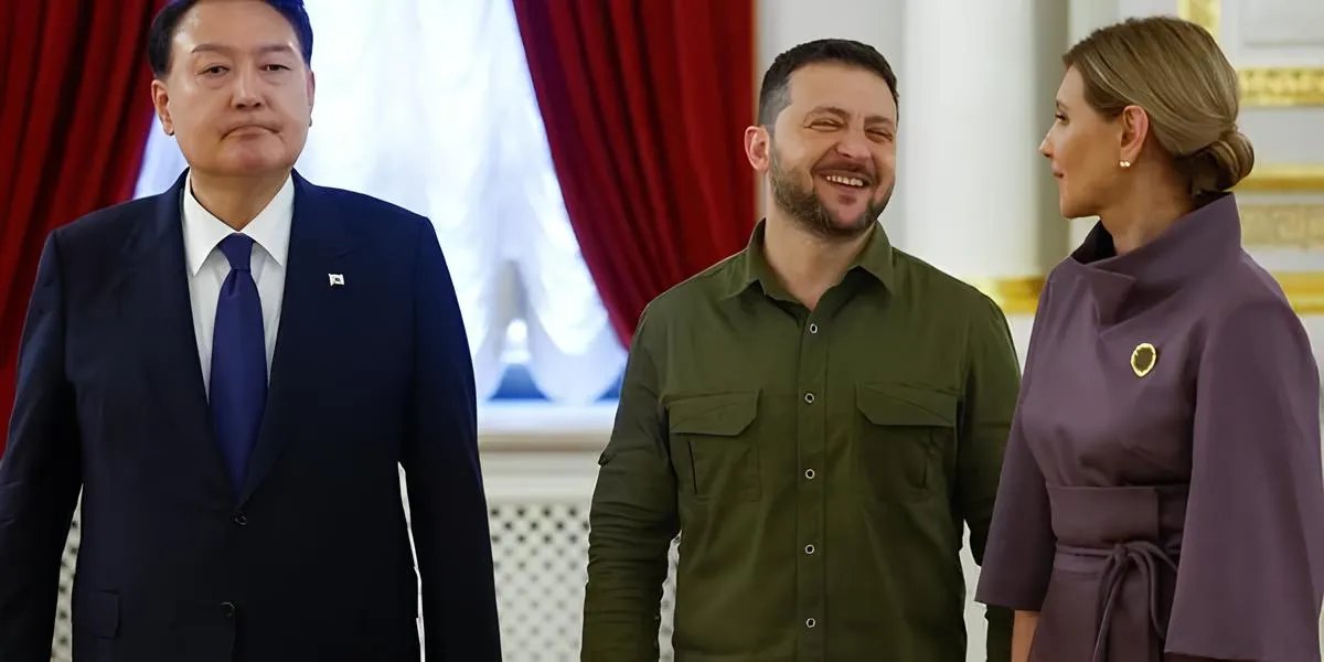 Подружжя Зеленських на зустрічі з Південнокорейським лідером Юн Сок Йолем.