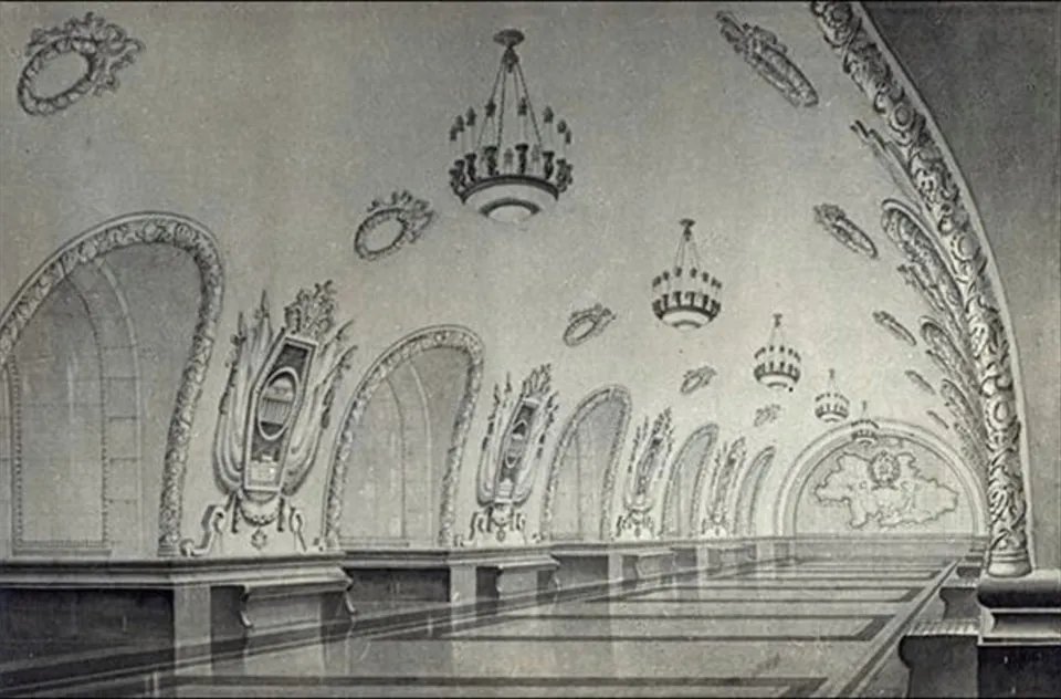 Фото эскиза станции метро Крещатик. 1960 год Фото эскиза станции метро Крещатик. 1960 год