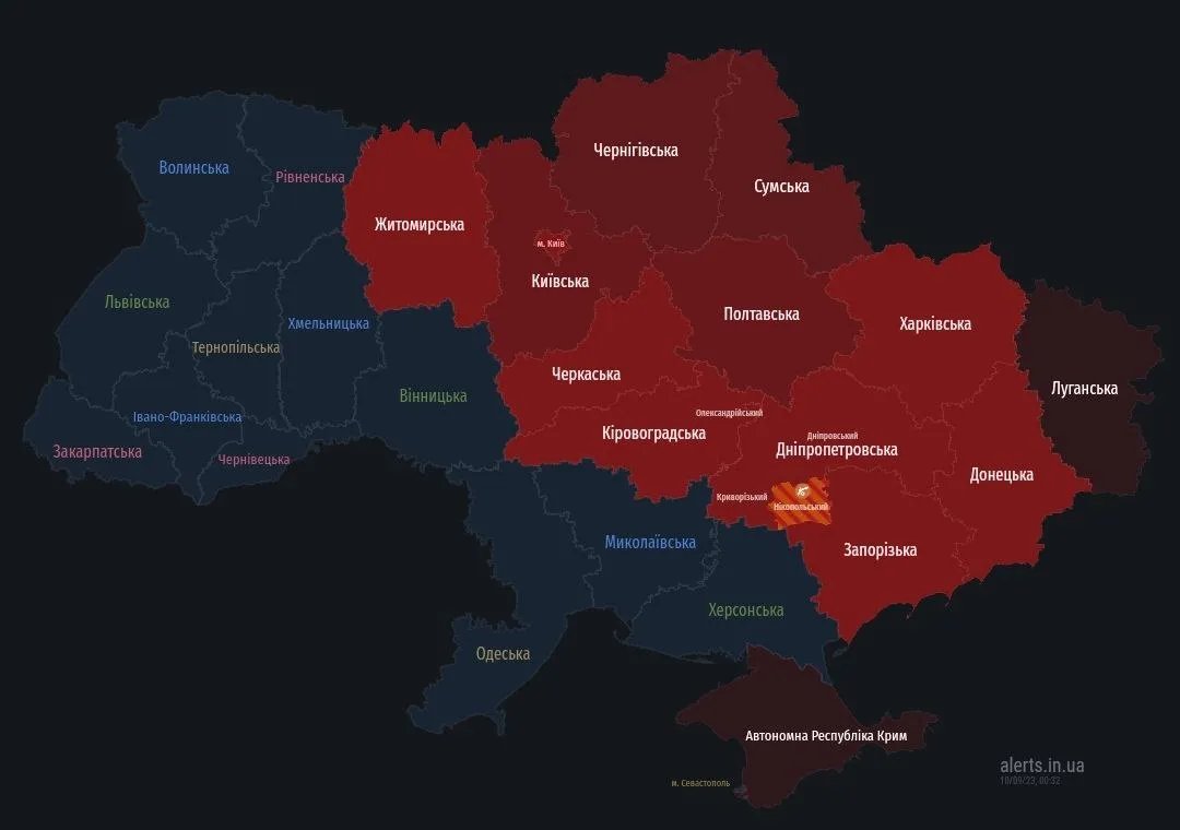 Так виглядає карта повітряної тривоги