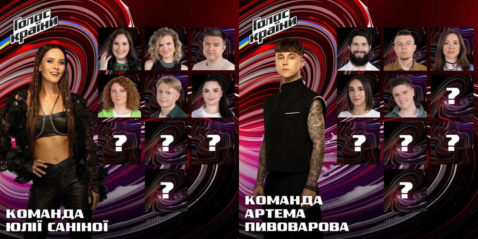 Учасники команд Юлії Саніної та Артема Пивоварова після другого випуску шоу "Голос країни-13"