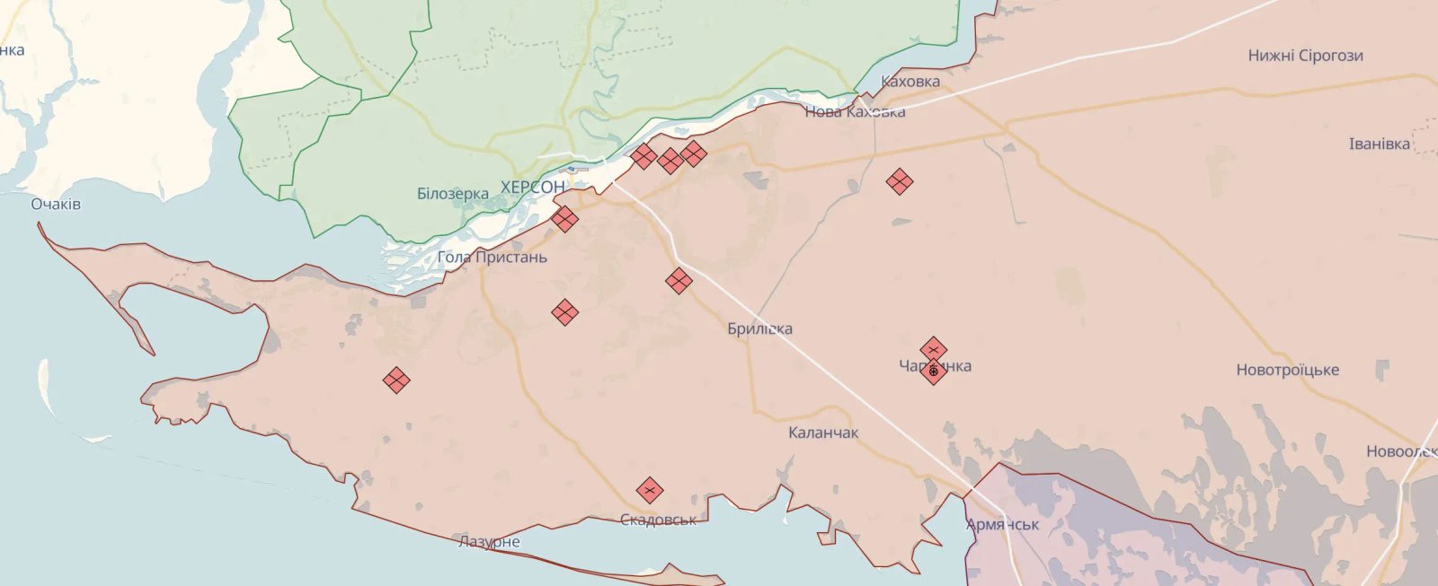 Карта оккупированного левобережья Карта оккупированного левобережья