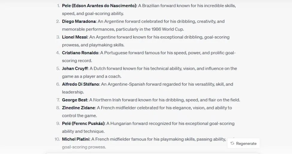 Інформатор та Mirror проти ChatGPT. Штучний інтелект дав різні відповіді про Топ-10 найкращих футболістів в історії 1