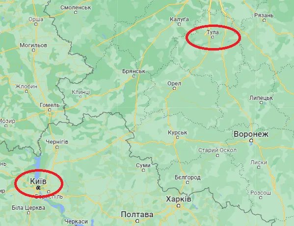 От границ Украины до Тулы почти 370 км