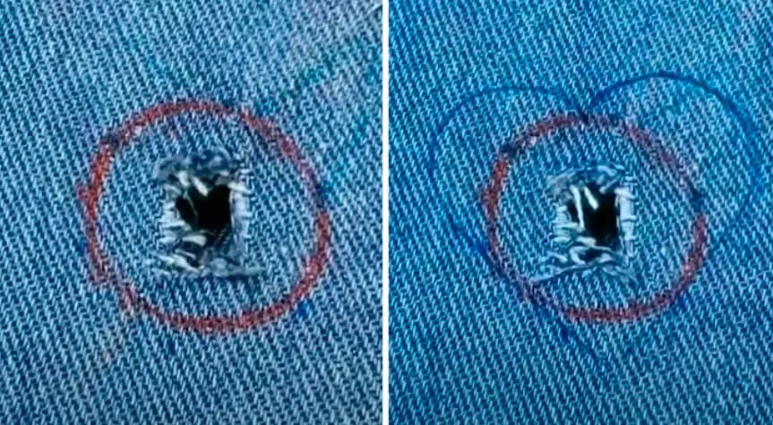 Как зашить прожженные джинсы, чтобы никто не догадался - видео 5