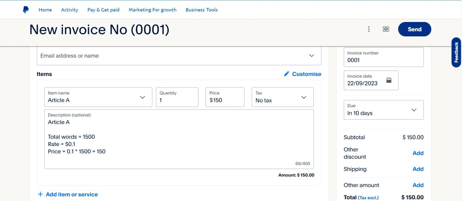 Счет-фактура для автора контента на основе результатов