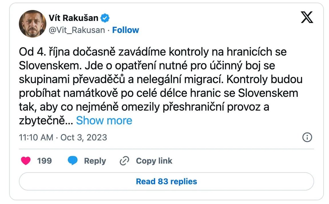 Сообщения от главы МВД Чехии