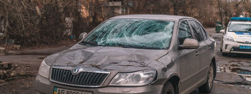 В Днепре ветка дерева упала на Skoda: проезд перекрыт