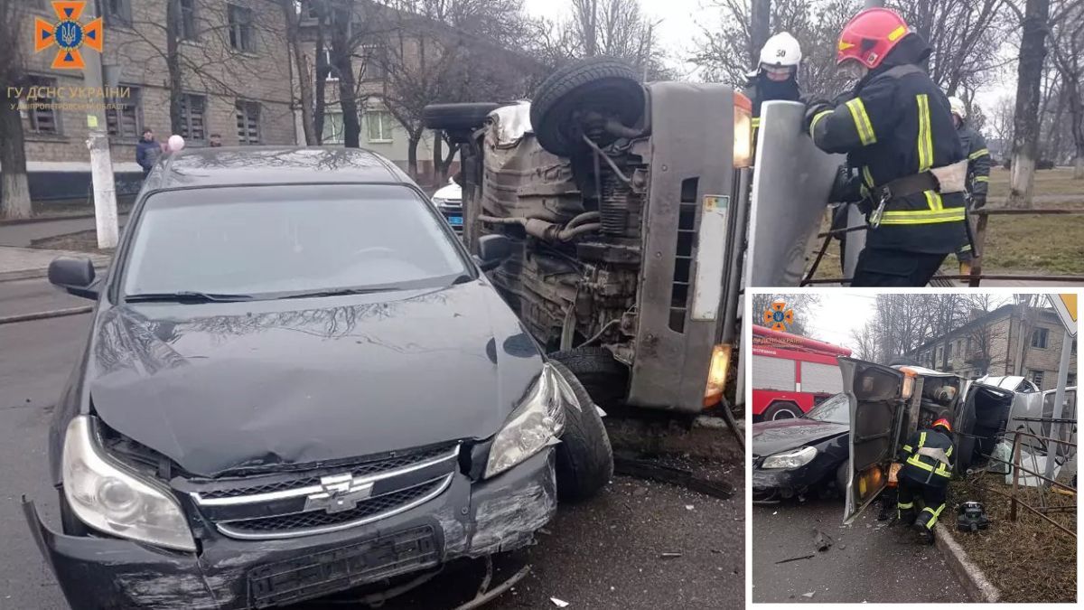 У Дніпропетровській області ЗАЗ зіштовхнувся з Chevrolet та перекинувся на бік
