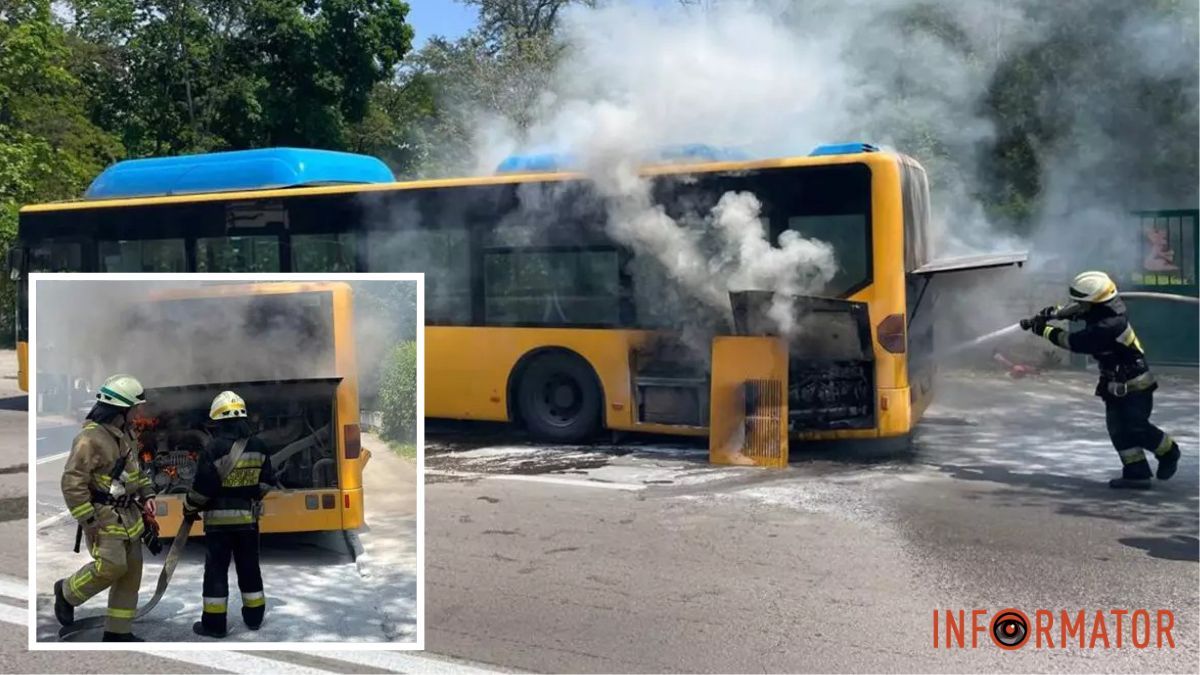 В Днепре на проспекте Свободы во время движения загорелся автобус Mercedes