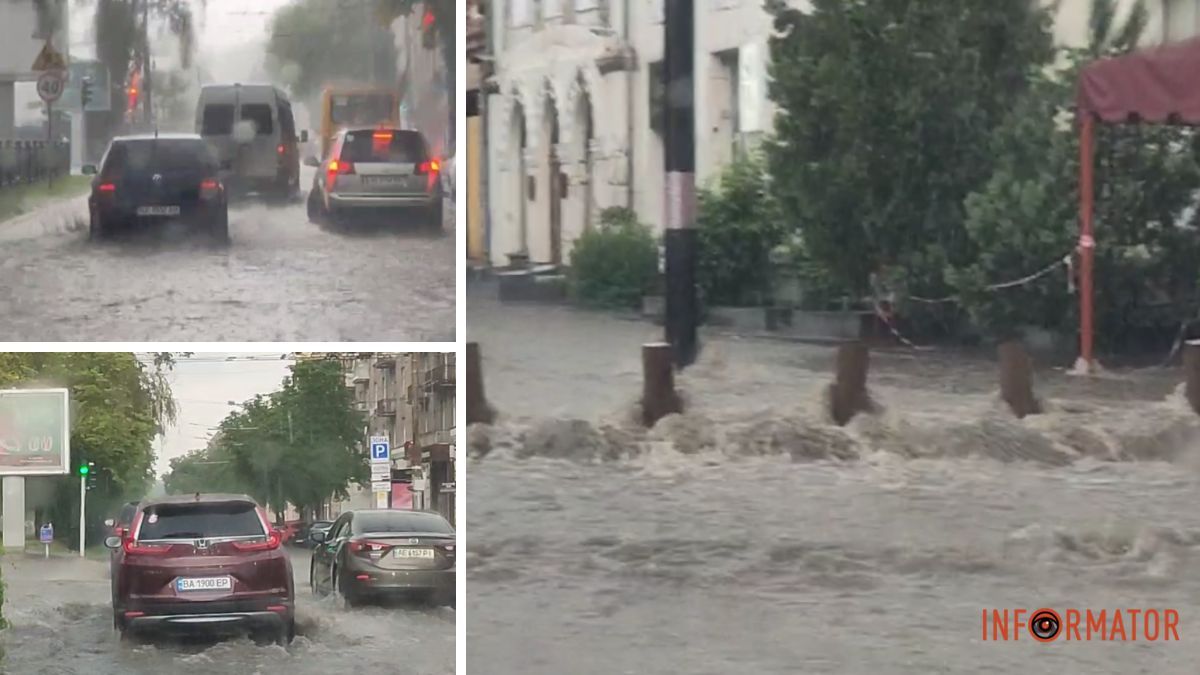 Сильна злива затопила центральні вулиці Дніпра: відео моменту