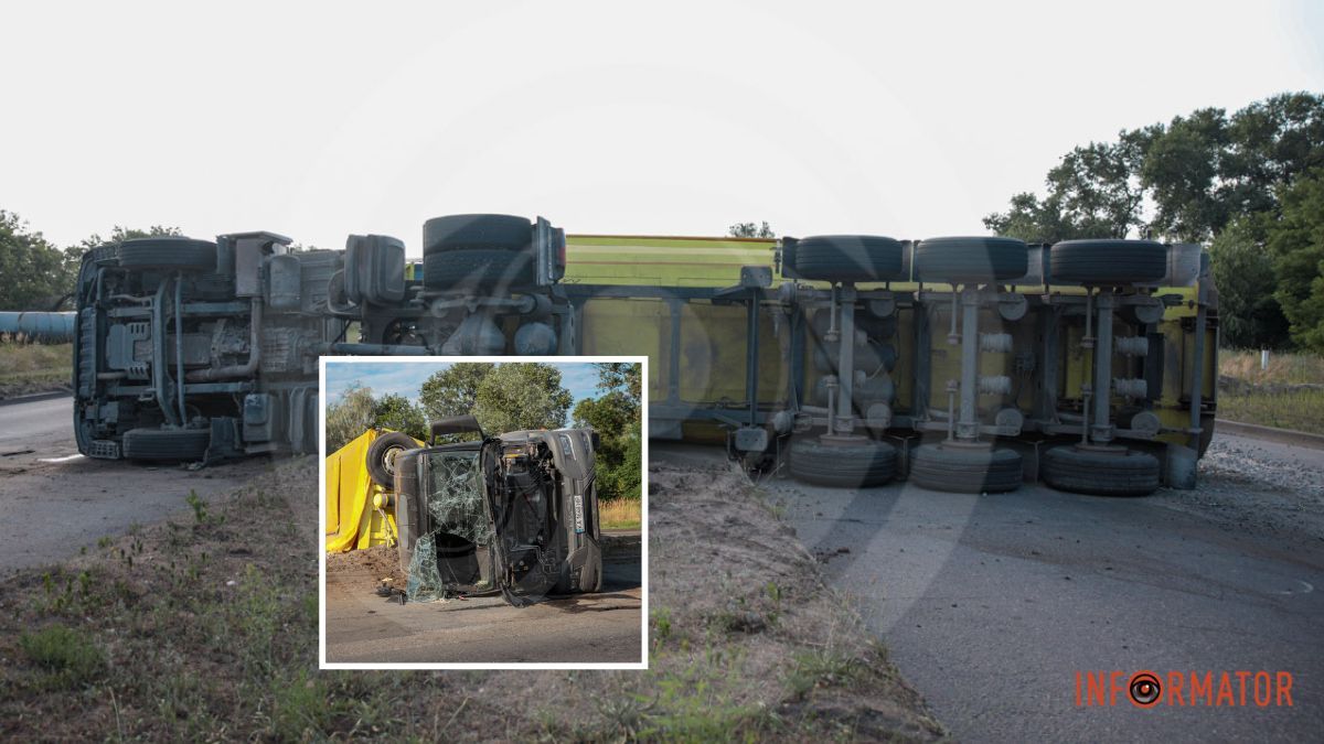 У Дніпрі на заїзді на Усть-Самарський міст перекинувся MAN з камінням: постраждав водій