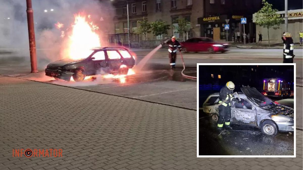 В Днепре на улице Курчатова на парковке вспыхнул Fiat