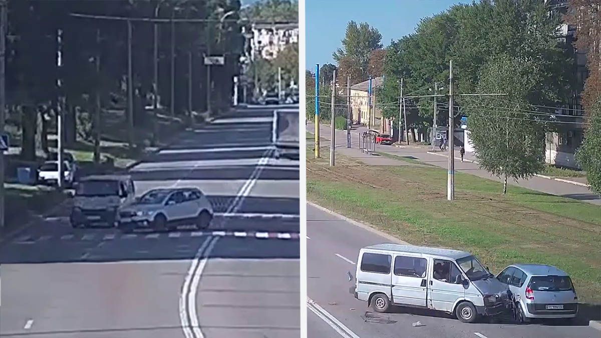 У Кам’янському Suzuki врізався у Ford, той влетів у Renault: відео моменту потрійної ДТП