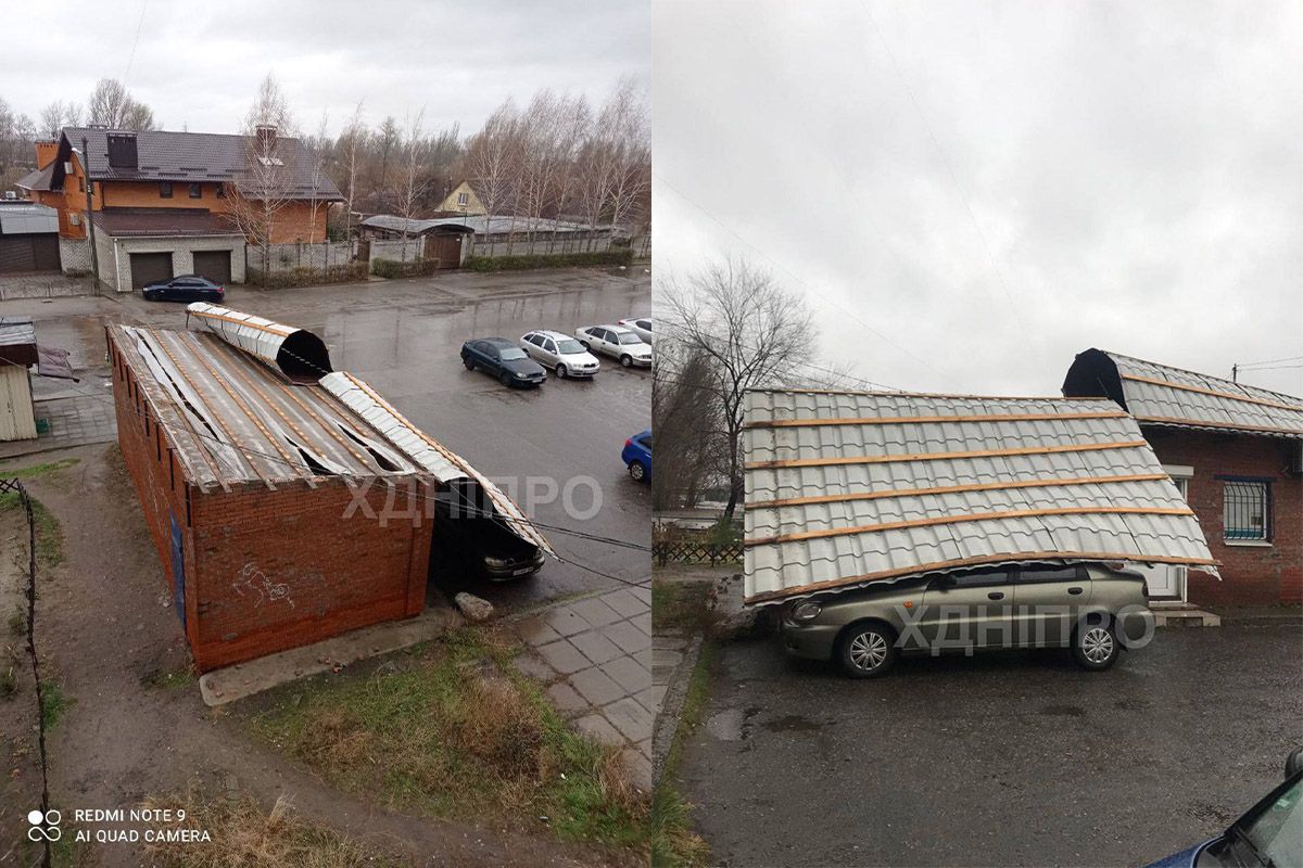 На вулиці Богомаза, вітер зірвав дах з магазину. Фото: ХД На вулиці Богомаза, вітер зірвав дах з магазину. Фото: ХД