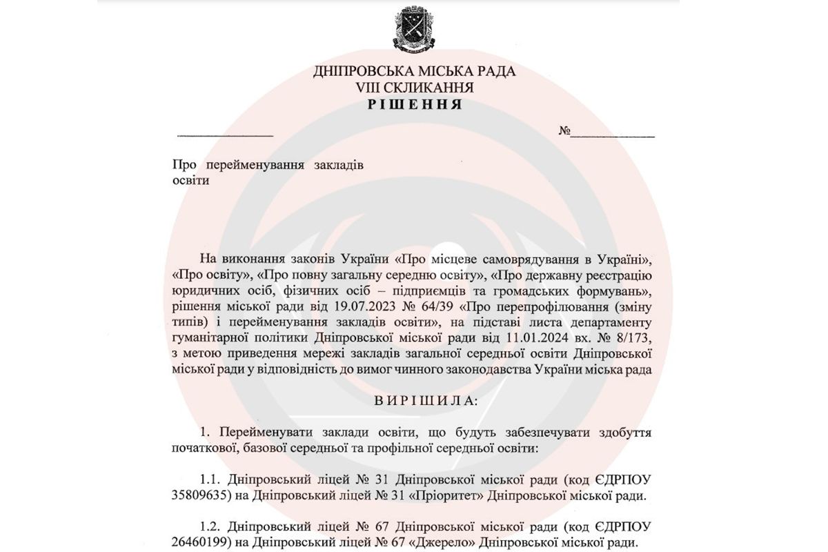 В Днепре собираются переименовать два лицея 1