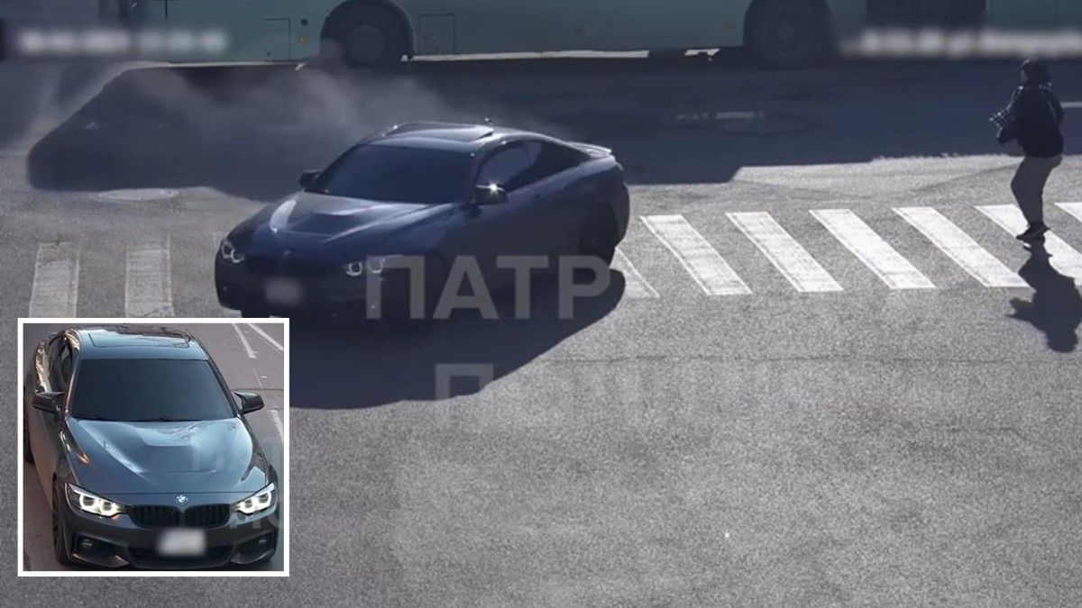 У центрі Дніпра водій BMW дрифтував на переході та ледь не збив людину: відео моменту