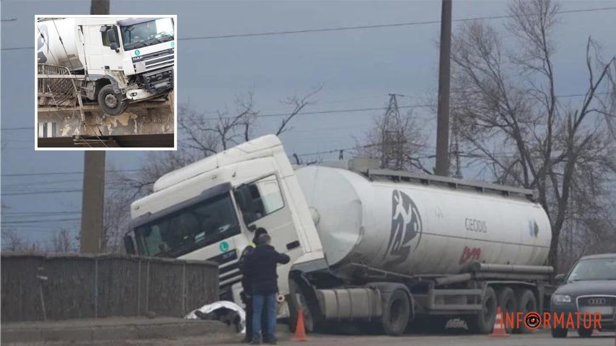 В Кривом Роге грузовик DAF на мосту врезался в бетонный забор: водитель погиб