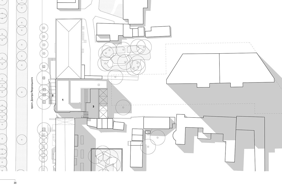 Генплан: реконструированное здание и летние террасы с двух сторон Генплан: реконструированное здание и летние террасы с двух сторон