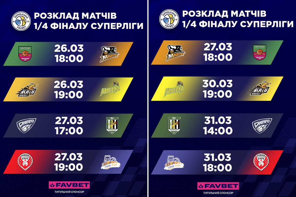 Розклад матчів 1/4 фіналу Суперліги